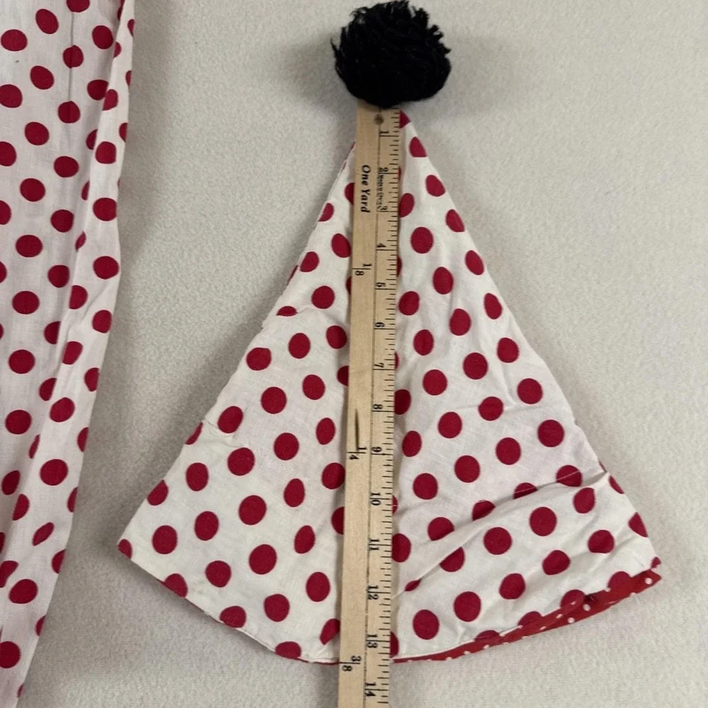 Vtg Handmade Clown Suit Polka Dot Costume Cone Hat Ruffled Collar Red White Flaw